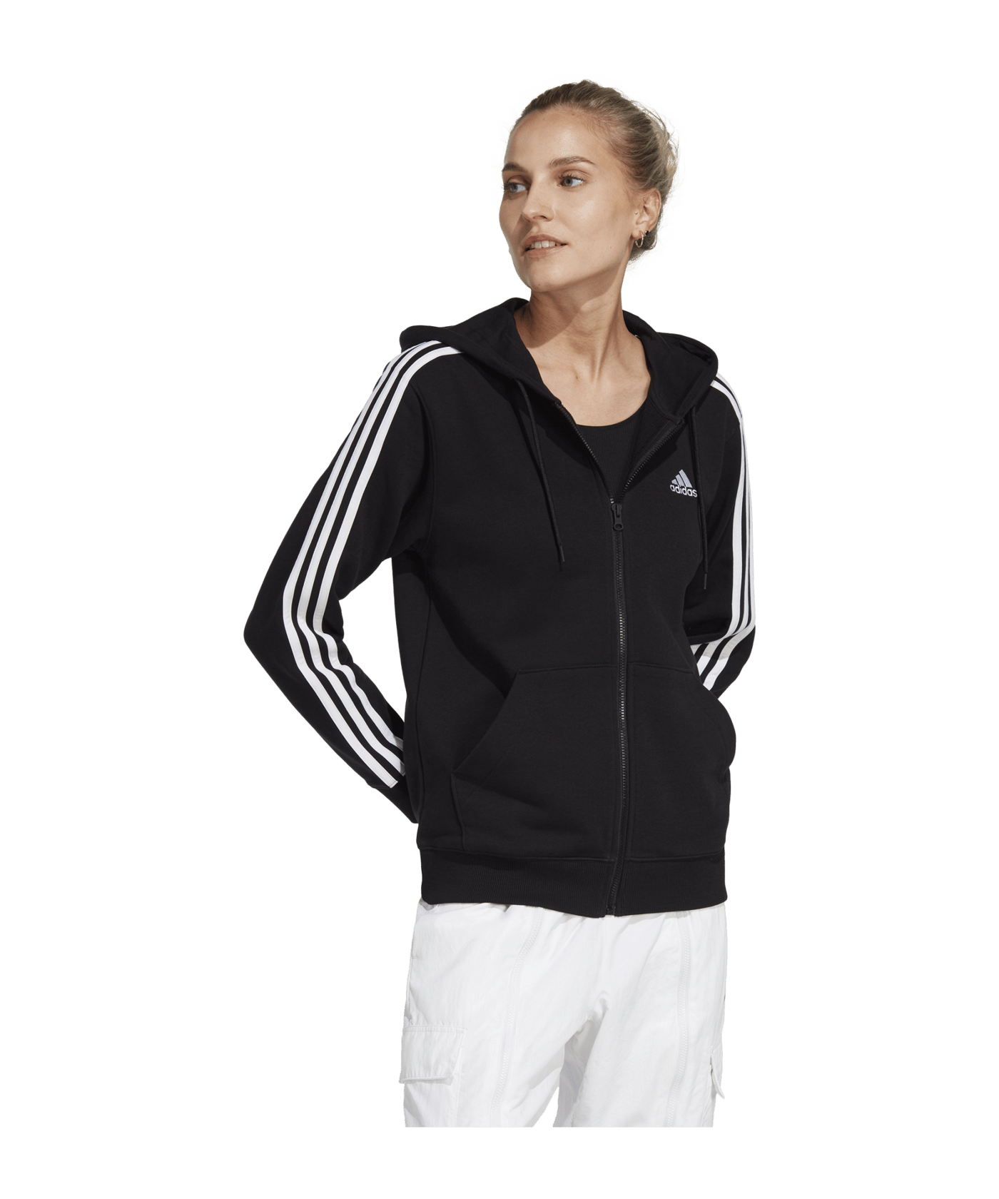 adidas 3S Kapuzenjacke Damen Schwarz Weiss - schwarz