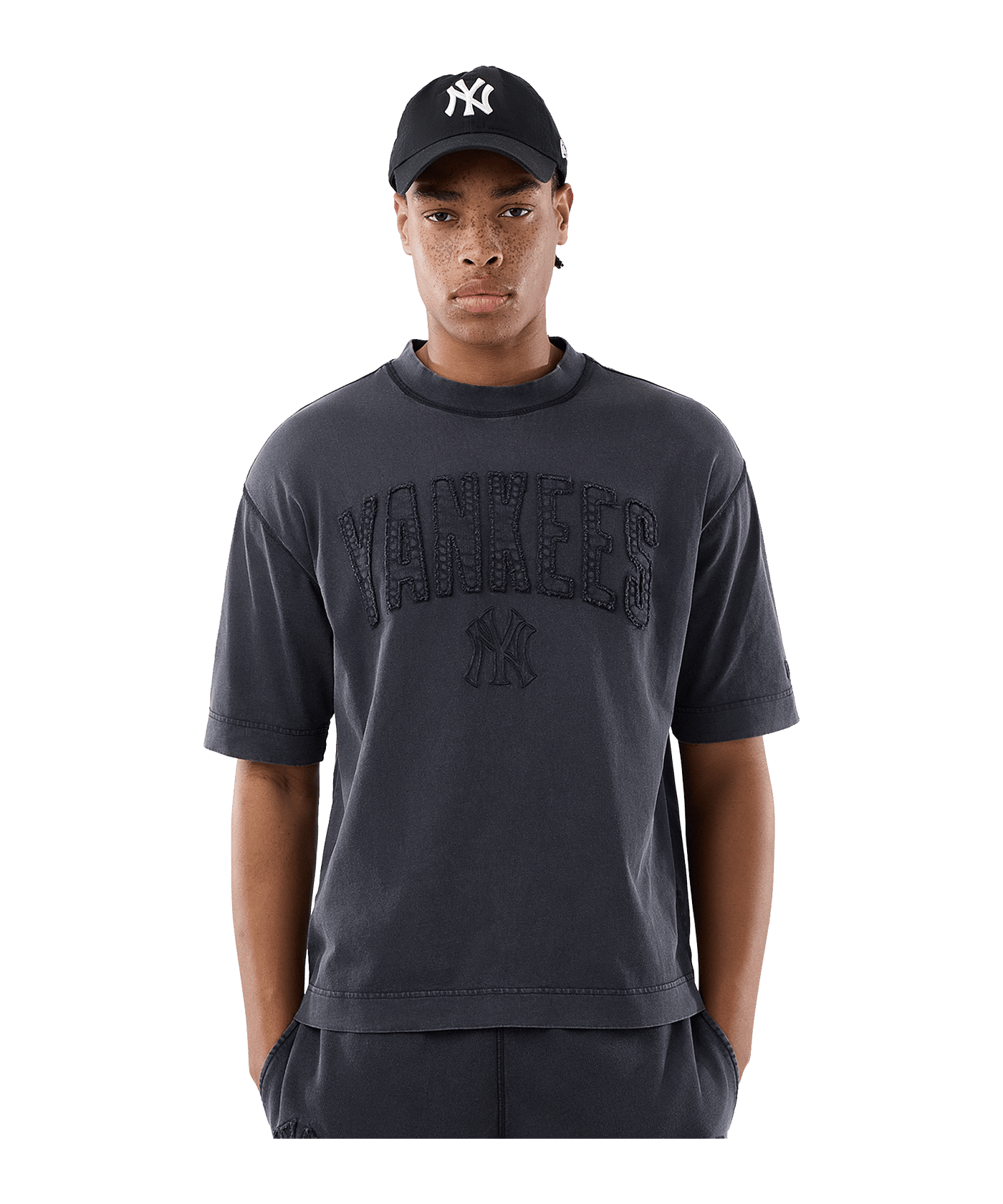 New Era MLB Washed Boxy Neyyan T-Shirt Schwarz - schwarz