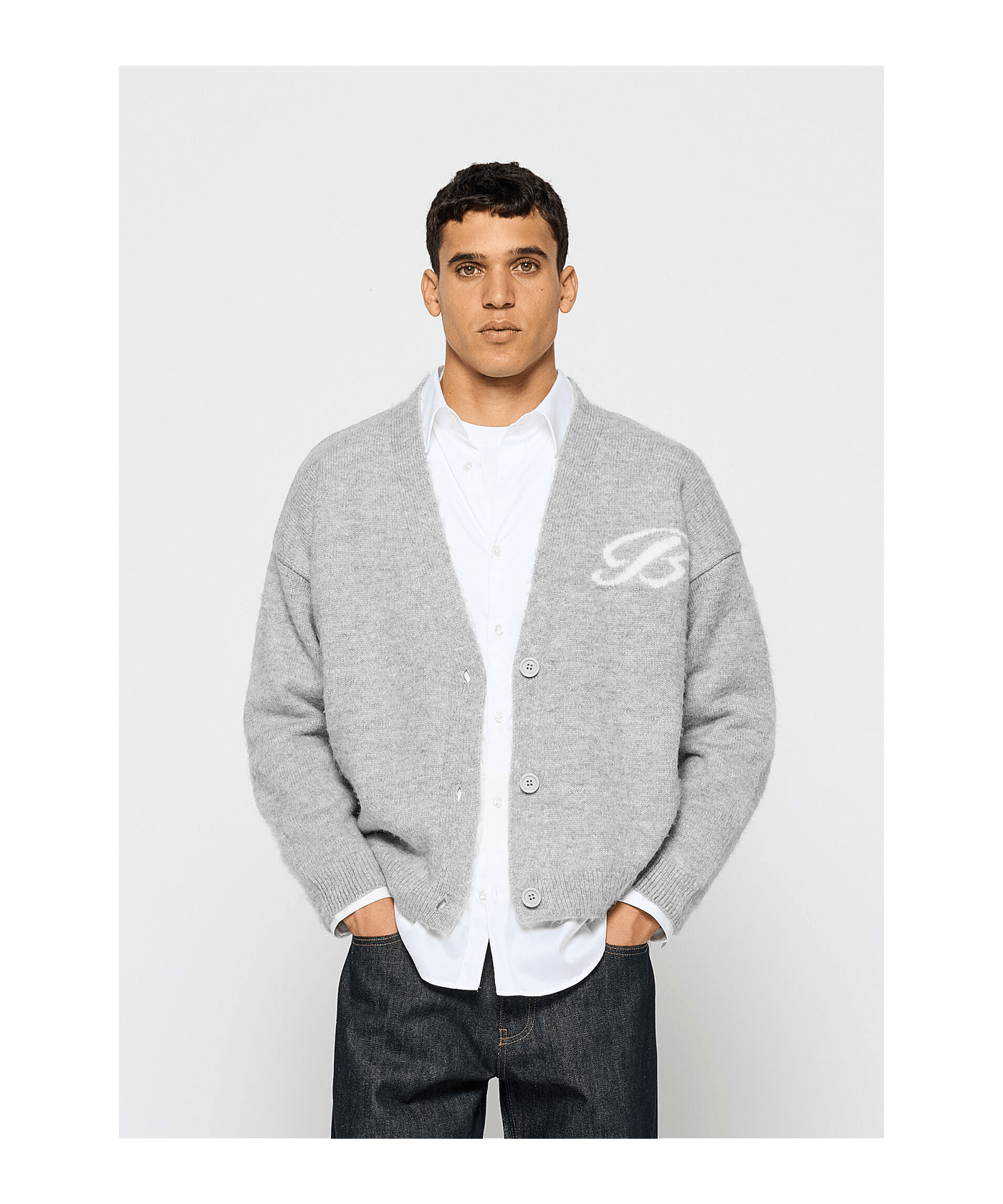 Burocs Fuzzy Jacquard Cardigan Jacke Grau - grau
