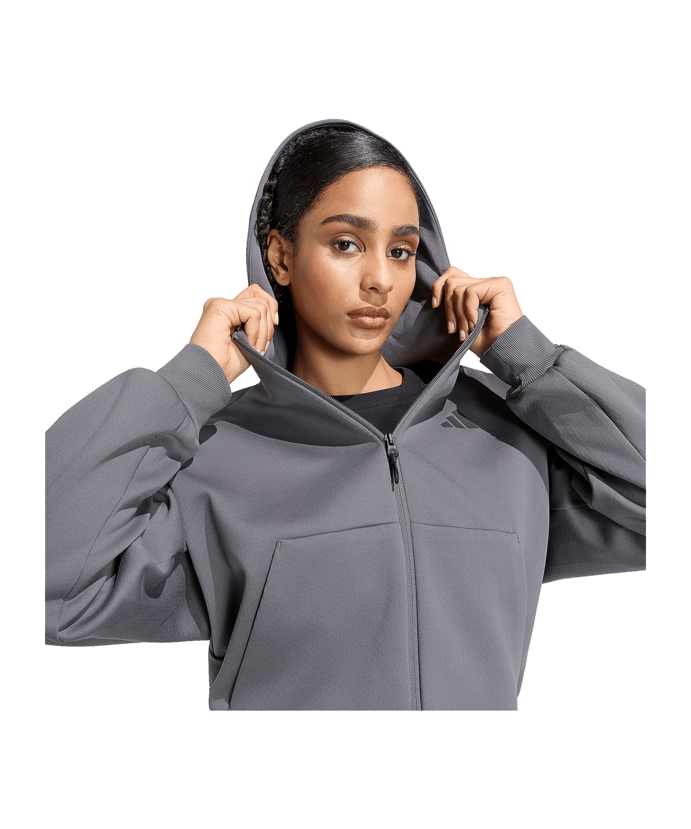 adidas Cropped Kapuzenjacke Damen Grau - grau