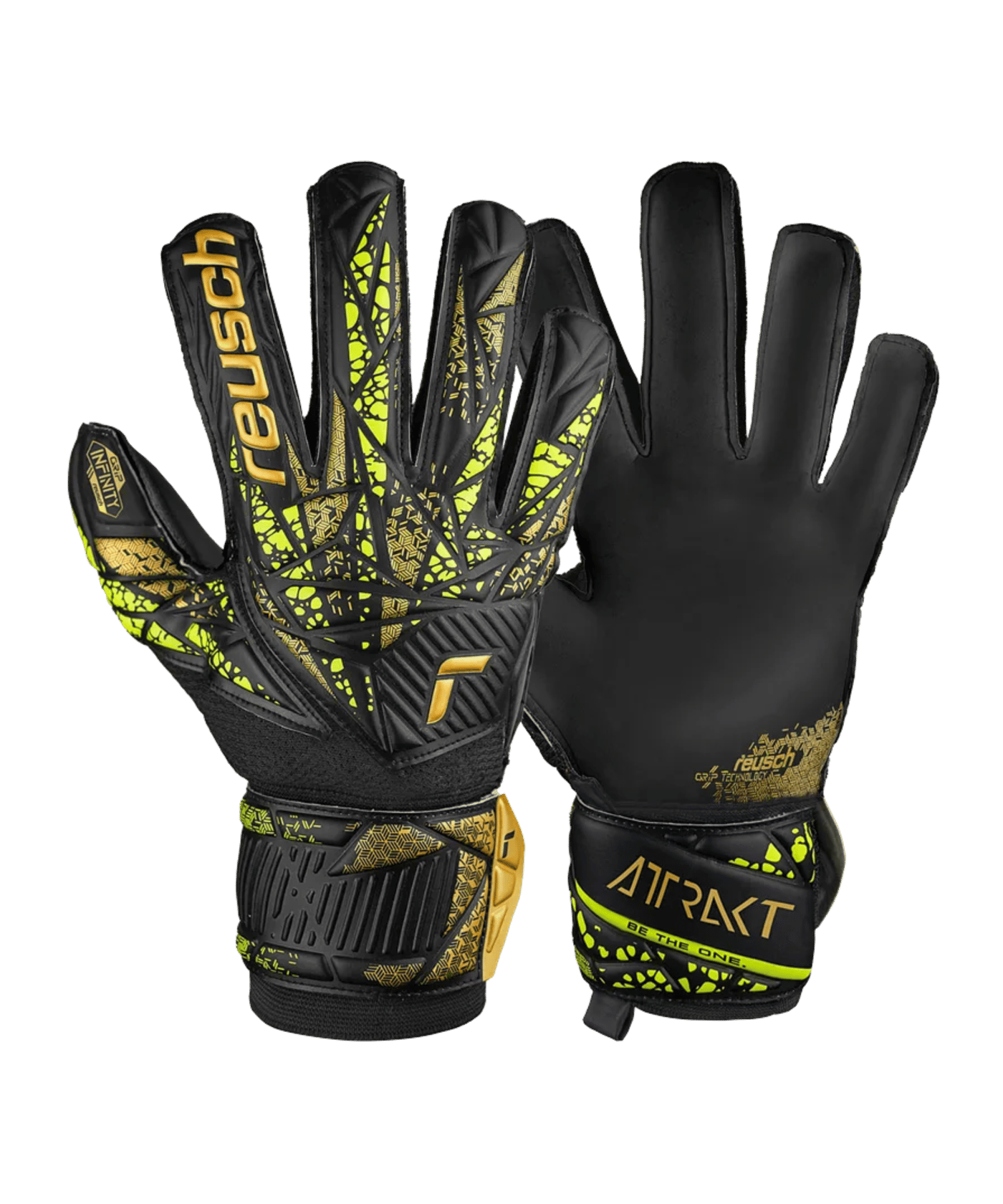 Reusch Attrakt Infinity Finger Support TW-Handschuhe Schwarz Gold Gelb  F7739 - schwarz