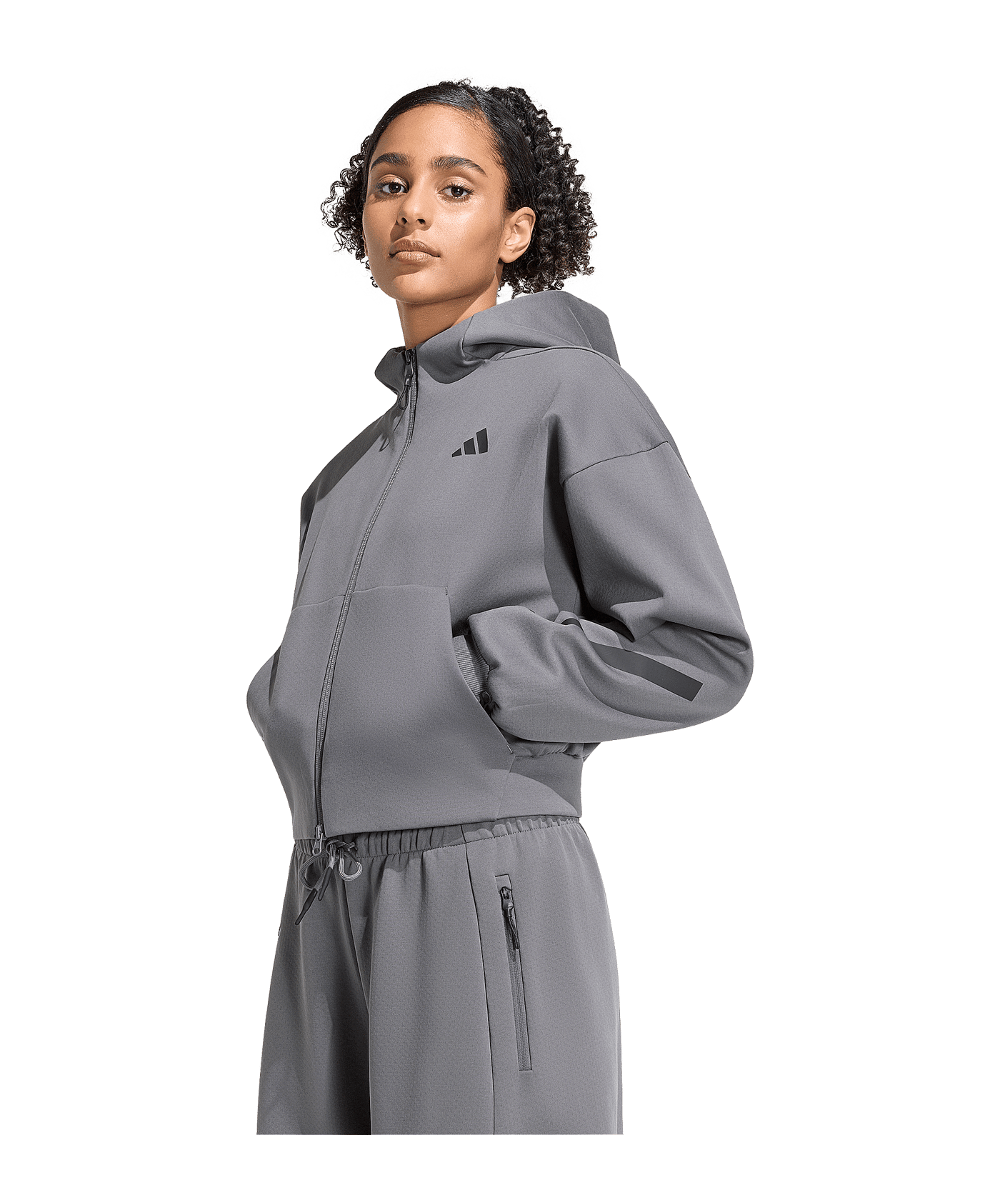 adidas Cropped Kapuzenjacke Damen Grau - grau