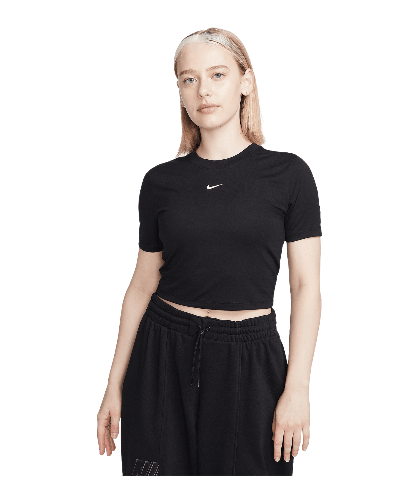 Nike Essential Crop T-Shirt Damen Schwarz F010 - schwarz