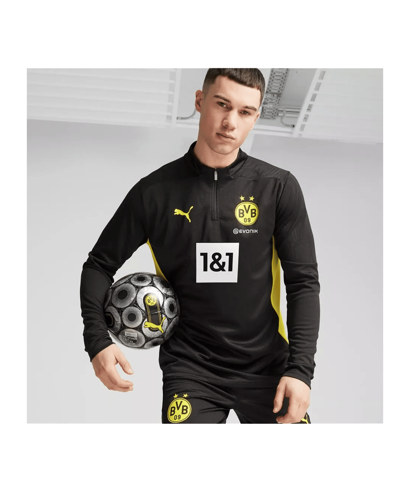 PUMA BVB Dortmund 1/4 Zip Sweatshirt mit Sponsor Schwarz F02 - schwarz