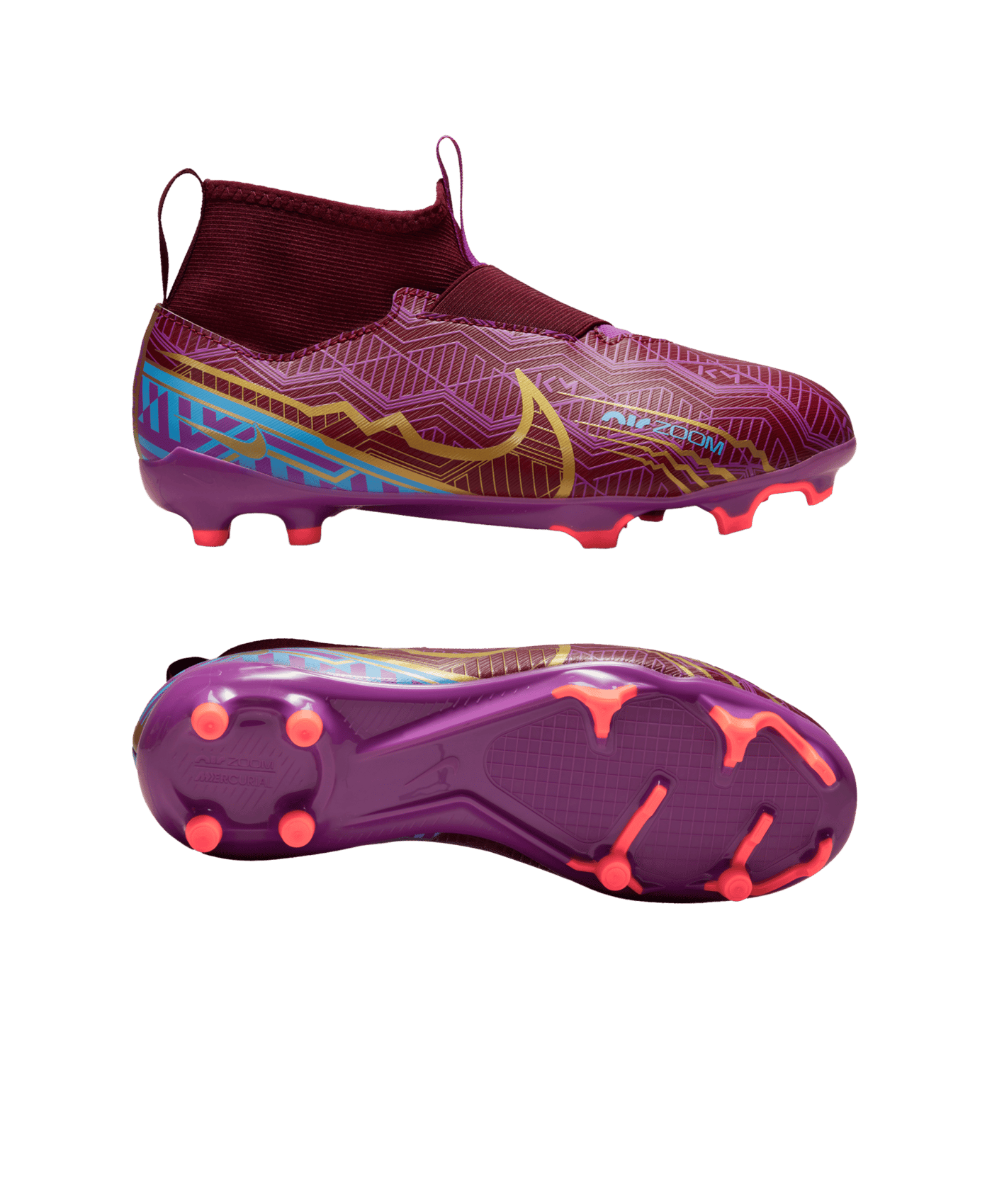 Nike Jr Zoom Superfly IX Academy FG/MG Kids Mbappe Mode 2.0 Rot Gold ...