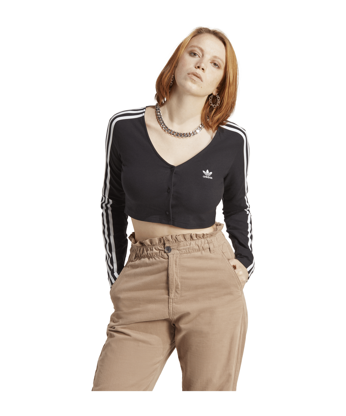 adidas Originals Adicolor Classics 3-Stripes Button Long Sleeve Tee Black - schwarz