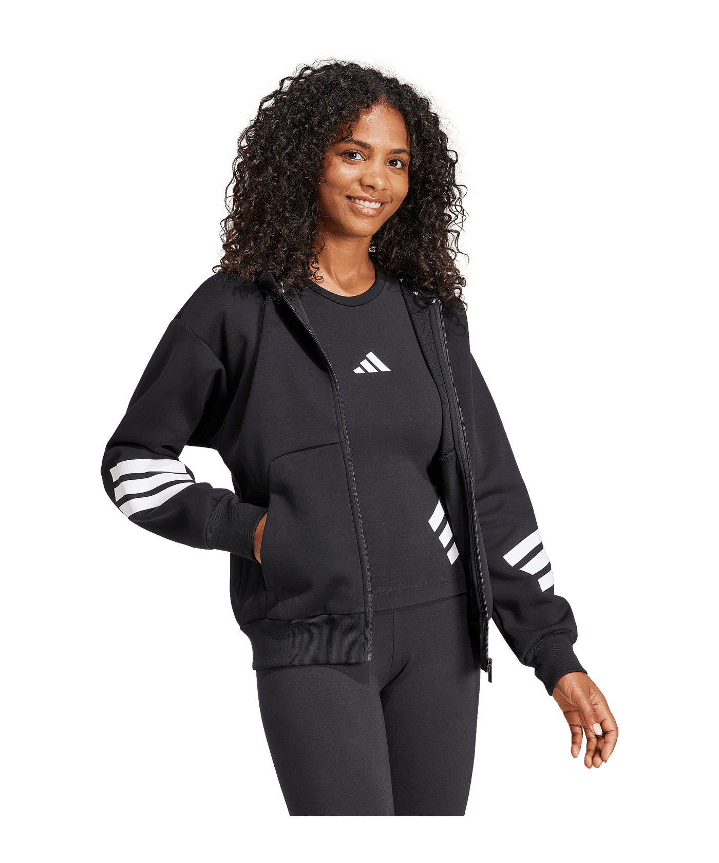 adidas Future Icons Three Stripes Kapuzenjacke Damen Schwarz - schwarz