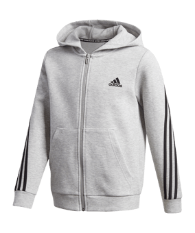 adidas 3 Stripes Doubleknit Kapuzenjacke Kids Grau - grau