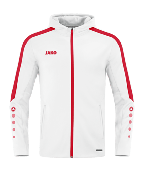 JAKO Power Kapuzenjacke Weiss Rot F004 - weiss