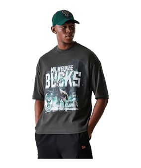 New Era NBA Washed Graphic Milwaukee Bucks T-Shirt Grau - grau
