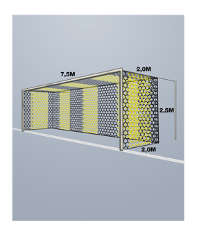 Cawila Tornetz HEXA 7,50x2,50m | Tiefe 2,0x2,0m | Maschenweite 12cm | Stärke 4mm | gelb/schwarz - gelb