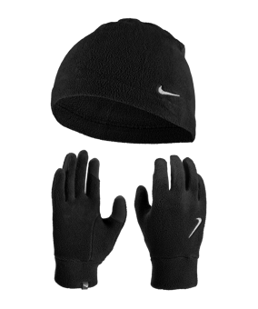 Nike Fleece Mütze Handschuhe Set Schwarz F082 - schwarz