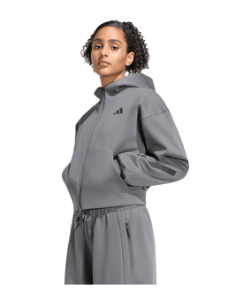 adidas Cropped Kapuzenjacke Damen Grau - grau