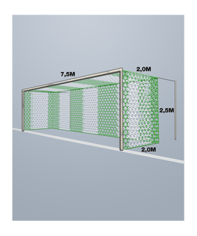 Cawila Tornetz HEXA 7,50x2,50m | Tiefe 2,0x2,0m | Maschenweite 12cm | Stärke 4mm | grün/weiß