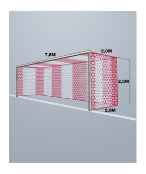 Cawila Tornetz HEXA 7,50x2,50m | Tiefe 2,0x2,0m | Maschenweite 12cm | Stärke 4mm | rot/weiß