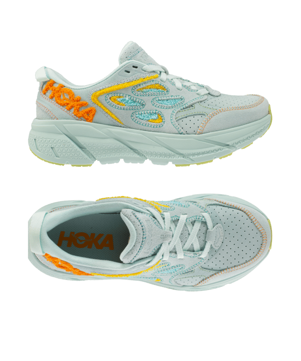 HOKA Clifton L Embroidery  Blau Gelb - blau