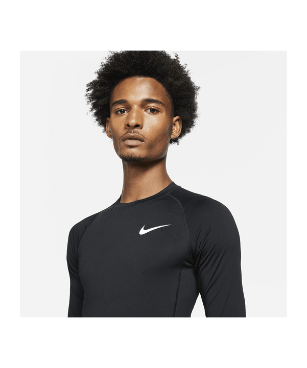 Nike Pro Longsleeve Schwarz Weiss F010 - schwarz