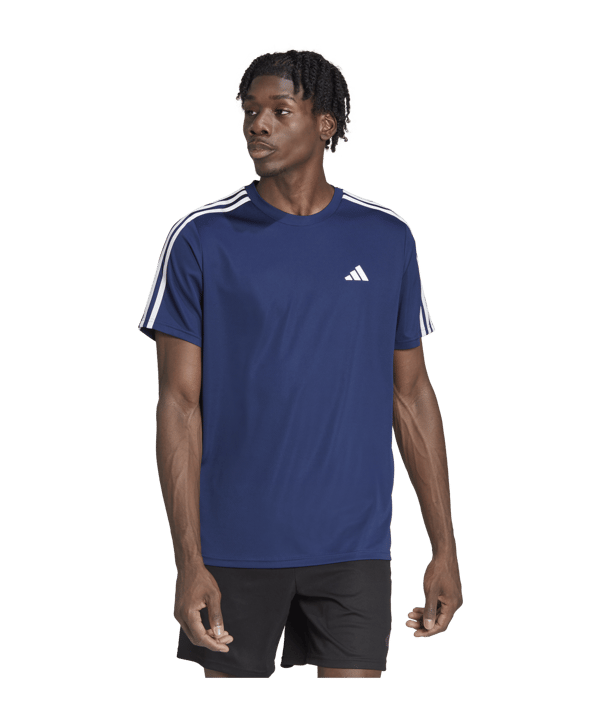 adidas Base 3-Stripes T-Shirt Blau Weiss - dunkelblau