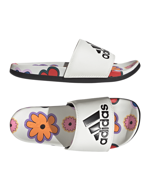 adidas Comfort Slides Adilette Damen Weiss Schwarz - weiss