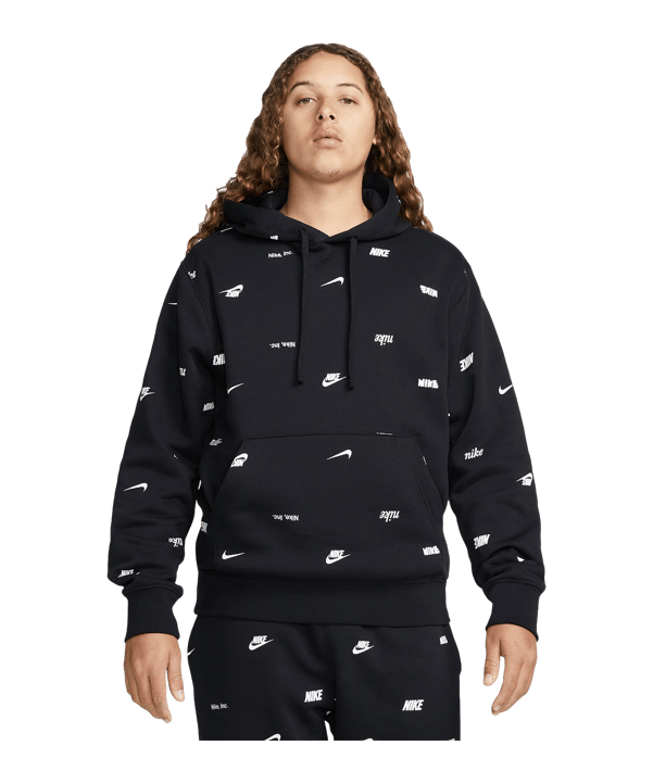 Nike Club Fleece Allover Print Hoody Schwarz F010 - schwarz
