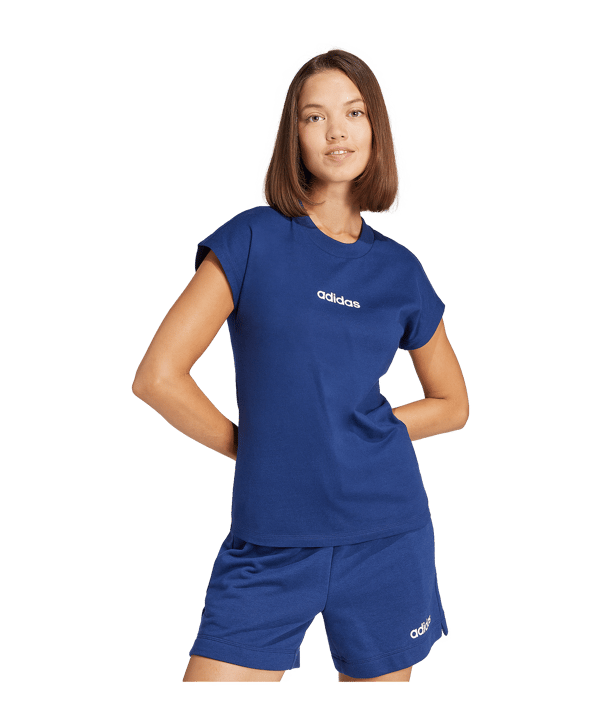 adidas Essentials Linear Cotton T-Shirt Blau - blau