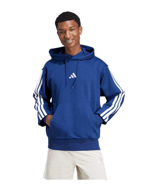 adidas Essentials Three Stripes Fleece Hoody Blu - blu
