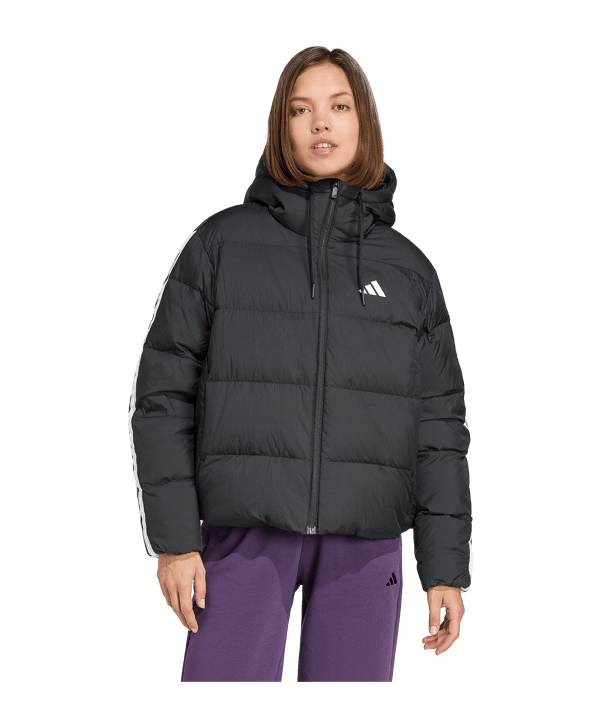 adidas Essentials Climawarm 3 Stripes Puffer Down Kapuzenjacke Damen Schwarz - schwarz