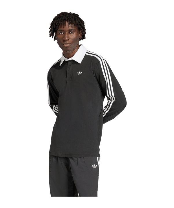 adidas 3 Stripes Longsleeve Polo Schwarz - schwarz