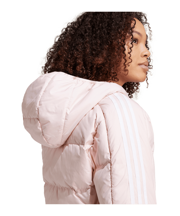 adidas Essentials 3-Stripes Mid Down Hooded Jacket Pink - pink