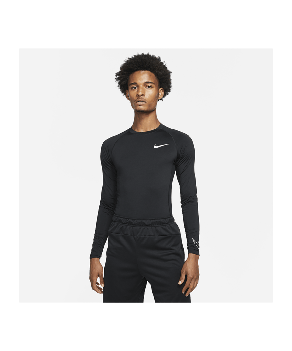 Nike Pro Longsleeve Schwarz Weiss F010 - schwarz