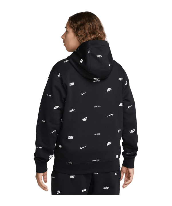 Nike Club Fleece Allover Print Hoody Schwarz F010 - schwarz