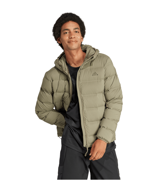 adidas Helionic Stretch Hooded Down Jacket Green - gruen