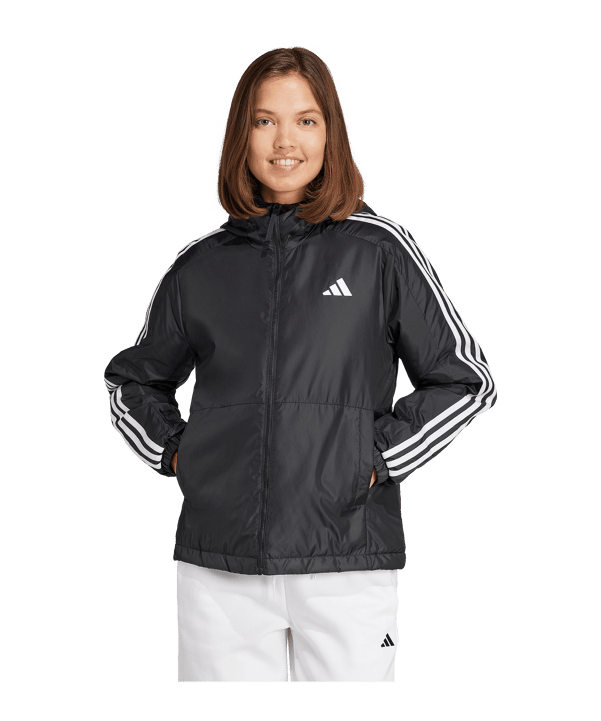 adidas Essentials 3-Stripes Kapuzenjacke Schwarz - schwarz