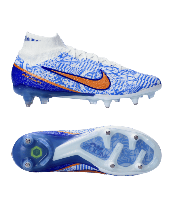 Nike Air Zoom Mercurial Superfly IX Elite CR7 SG-Pro AC Weiss Blau Gold F182 - weiss