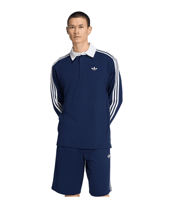 adidas 3 Stripes Longsleeve Polo Blau - blau