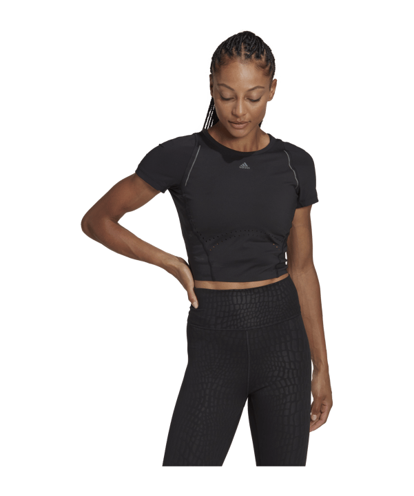 adidas WTR Cropped T-Shirt Damen Schwarz Grau - schwarz