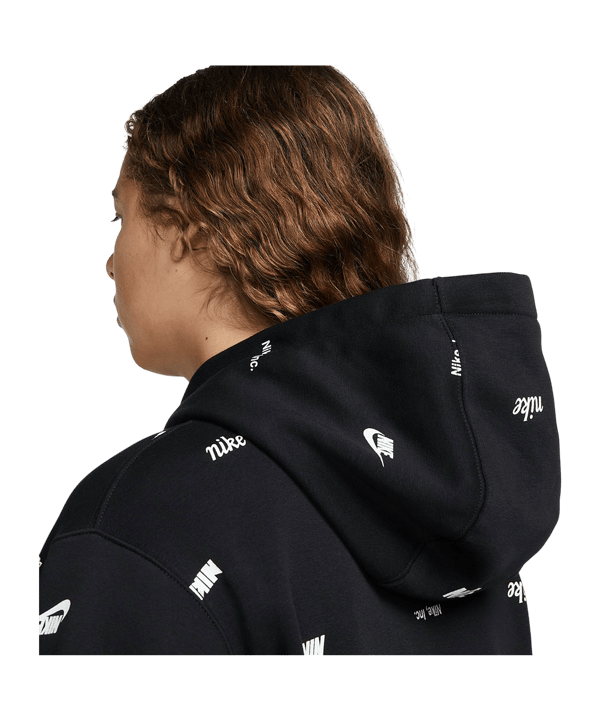 Nike Club Fleece Allover Print Hoody Schwarz F010 - schwarz