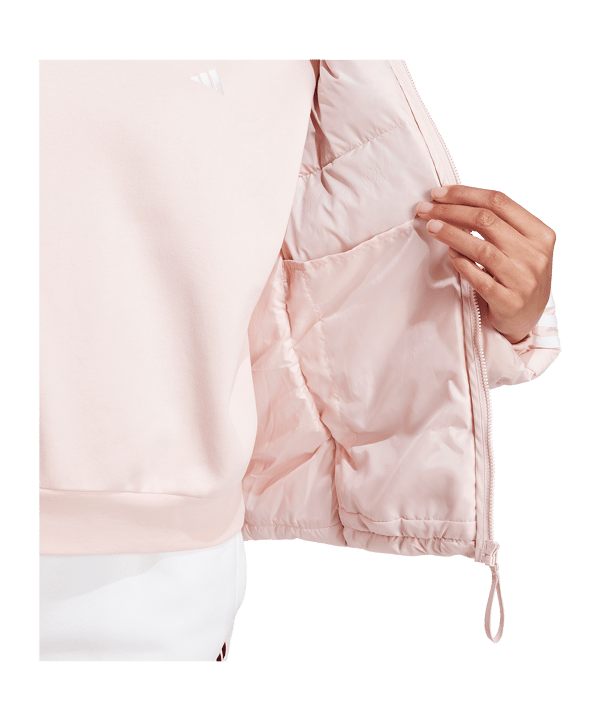 adidas Essentials 3-Stripes Mid Down Hooded Jacket Pink - pink