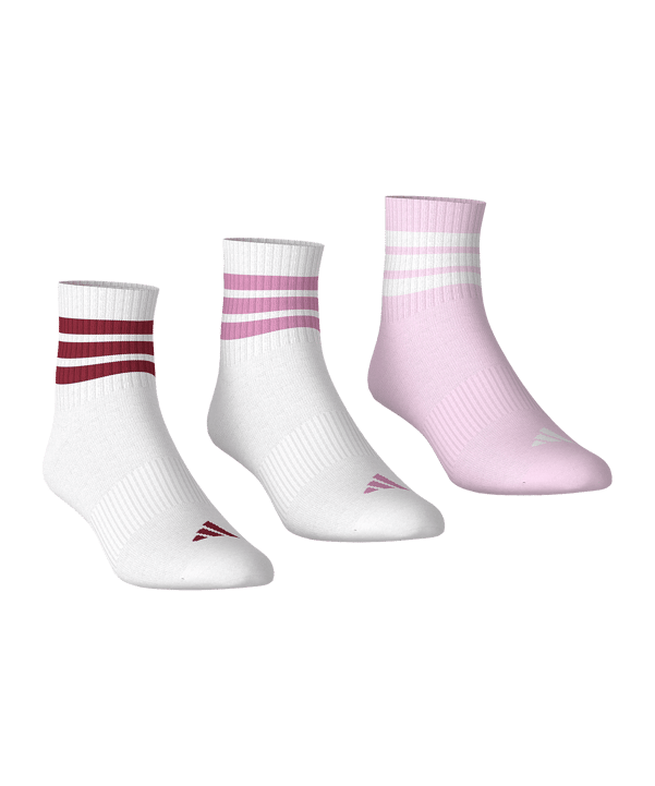adidas 3 Stripes Mid Cut 3er Pack Socken Weiß - weiss