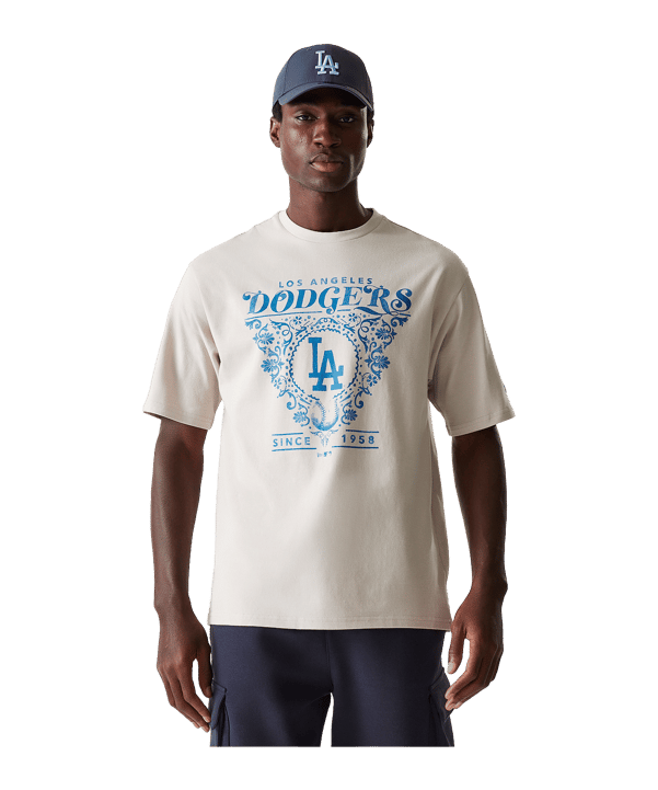 New Era MLB Los Angeles Dodgers Floral Graphic Oversized T-Shirt Beige - beige