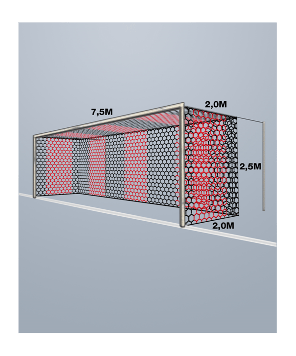 Cawila Tornetz HEXA 7,50x2,50m | Tiefe 2,0x2,0m | Maschenweite 12cm | Stärke 4mm | rot/schwarz - rot