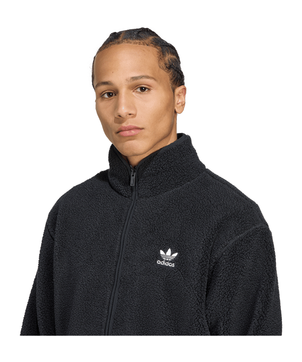 adidas Originals Trefoil Essentials Teddy Fleece Freizeitjacke Schwarz - schwarz