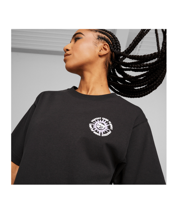 PUMA DOWNTOWN Relaxed Graphic T-Shirt Damen F01 - schwarz
