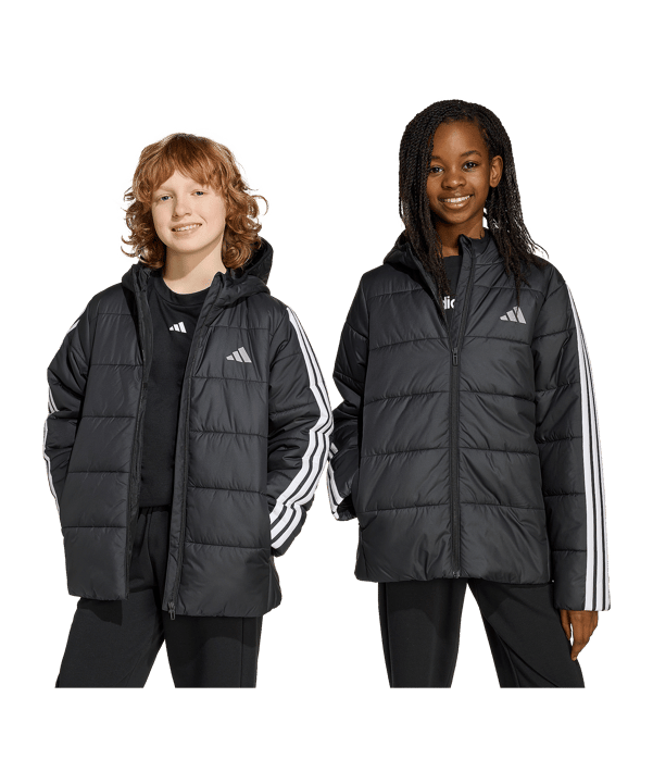 adidas Essentials 3 Stripes Padded Winterjacke Kids Schwarz - schwarz