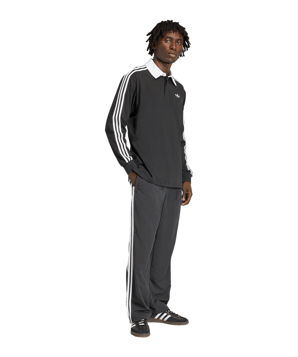 adidas 3 Stripes Longsleeve Polo Schwarz - schwarz
