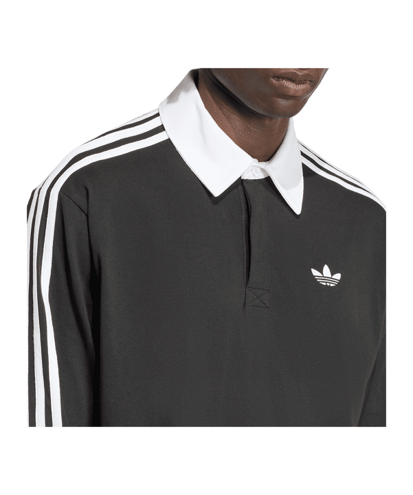 adidas 3 Stripes Longsleeve Polo Schwarz - schwarz