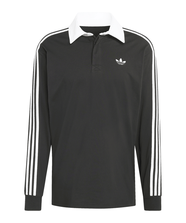 adidas 3 Stripes Longsleeve Polo Schwarz - schwarz