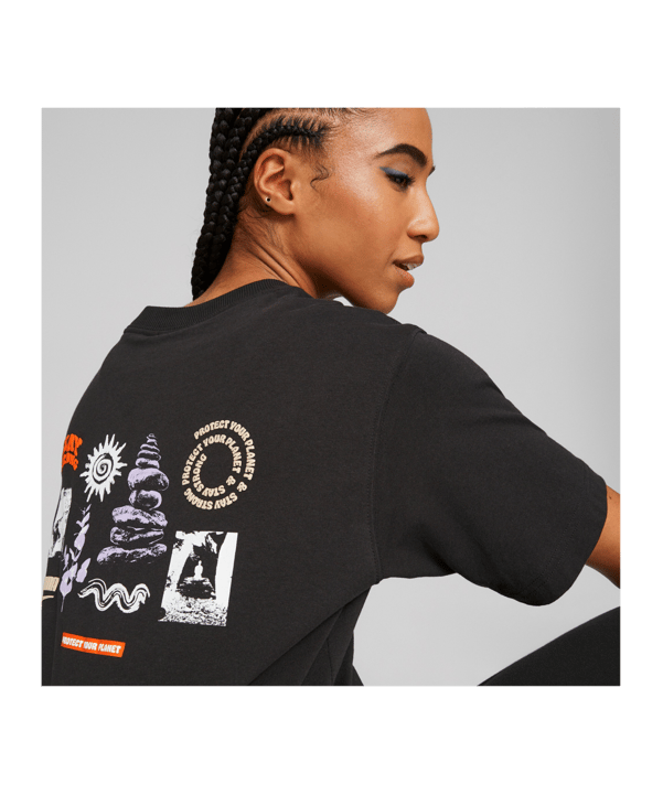 PUMA DOWNTOWN Relaxed Graphic T-Shirt Damen F01 - schwarz