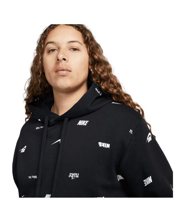 Nike Club Fleece Allover Print Hoody Schwarz F010 - schwarz