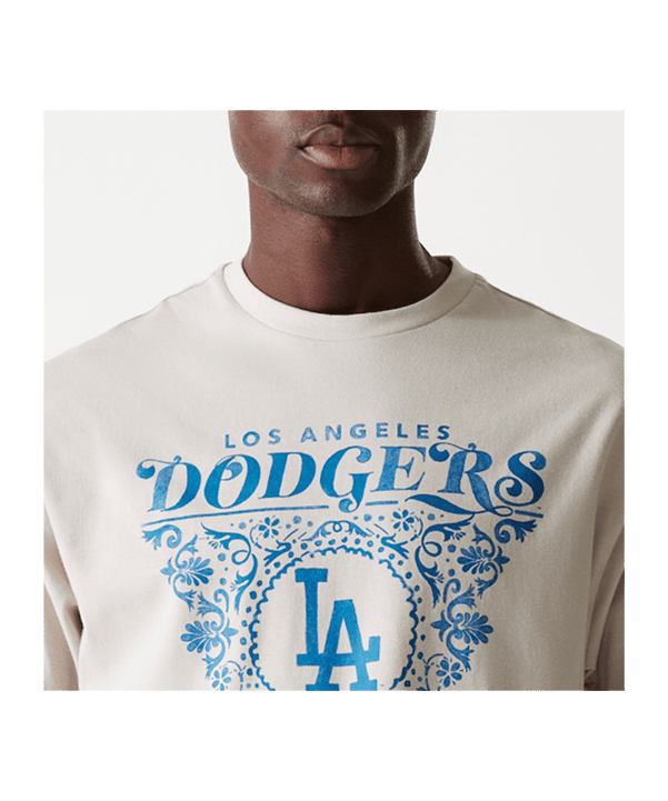New Era MLB Los Angeles Dodgers Floral Graphic Oversized T-Shirt Beige - beige